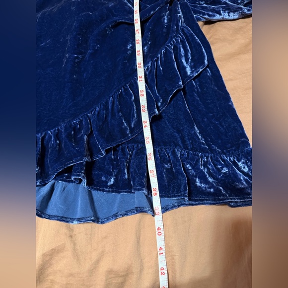 Reformation Fortune Dress Plus Size Blue Velvet Open Back Mini Dress Size 16 - Picture 11 of 11